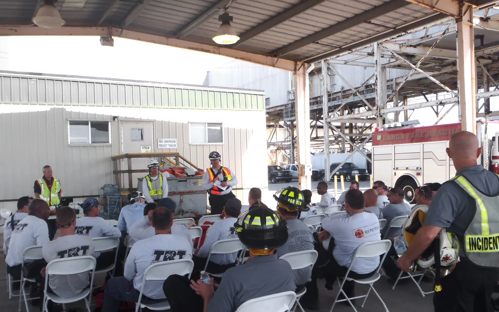 Emergency response class under a plant pavilion
