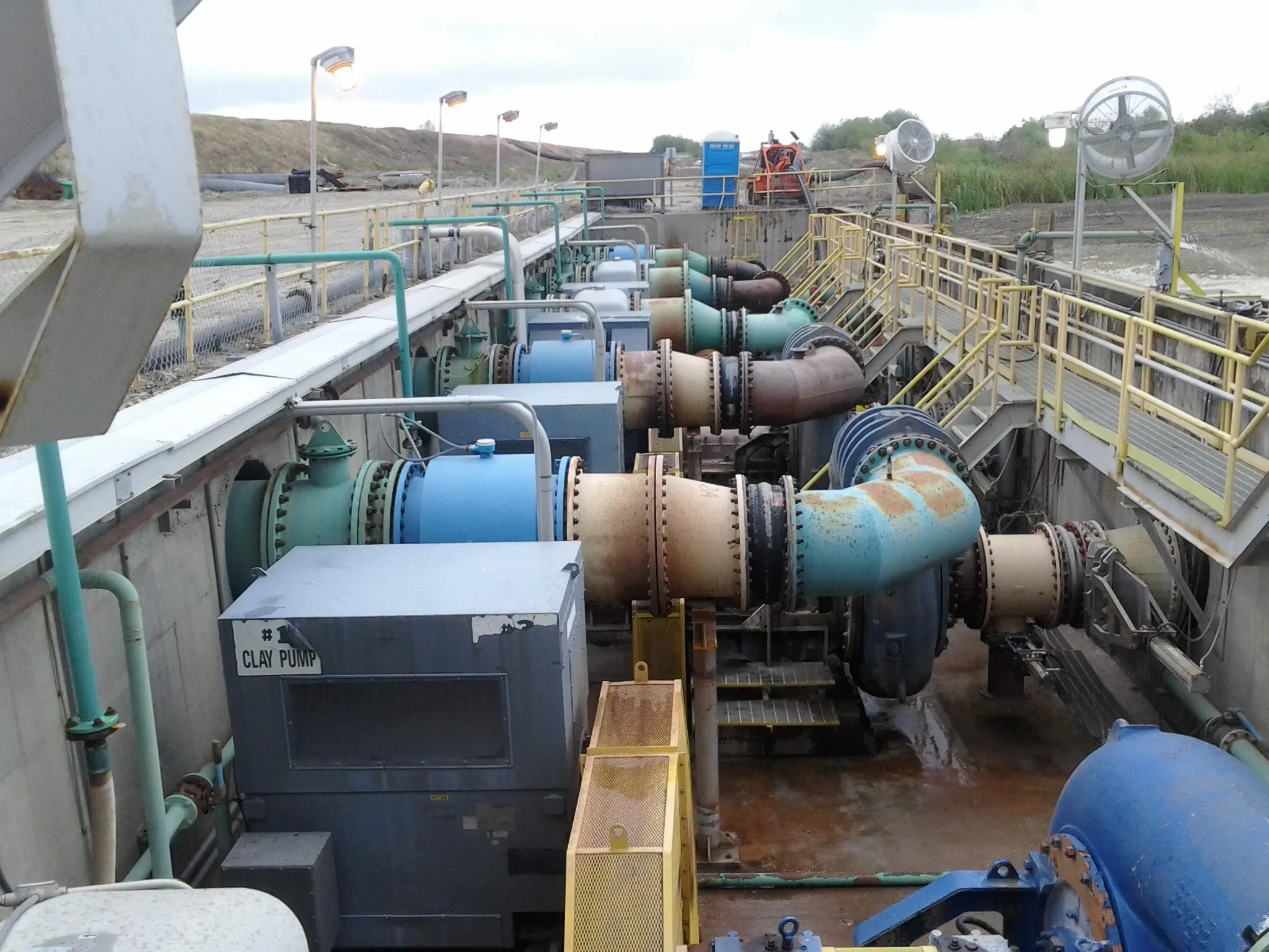Large process water pumps and pipework at a Florida phosphate mining facility